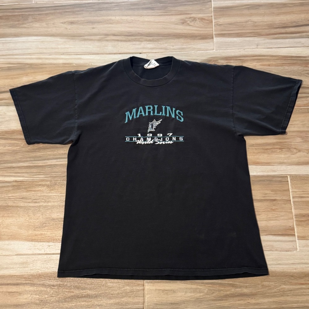 Vintage Lee Sport Florida Marlins 1997 World Series Champions T-Shirt Black XL